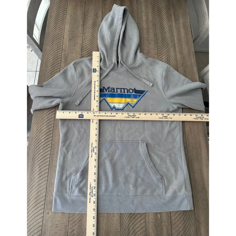 Marmot Hoodie Mens Medium Gray Mountain Logo Pullover Sweatshirt Casual
